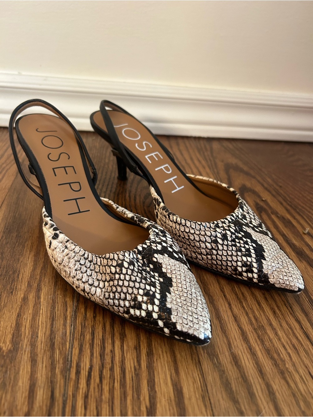 Snakeskin kitten heel